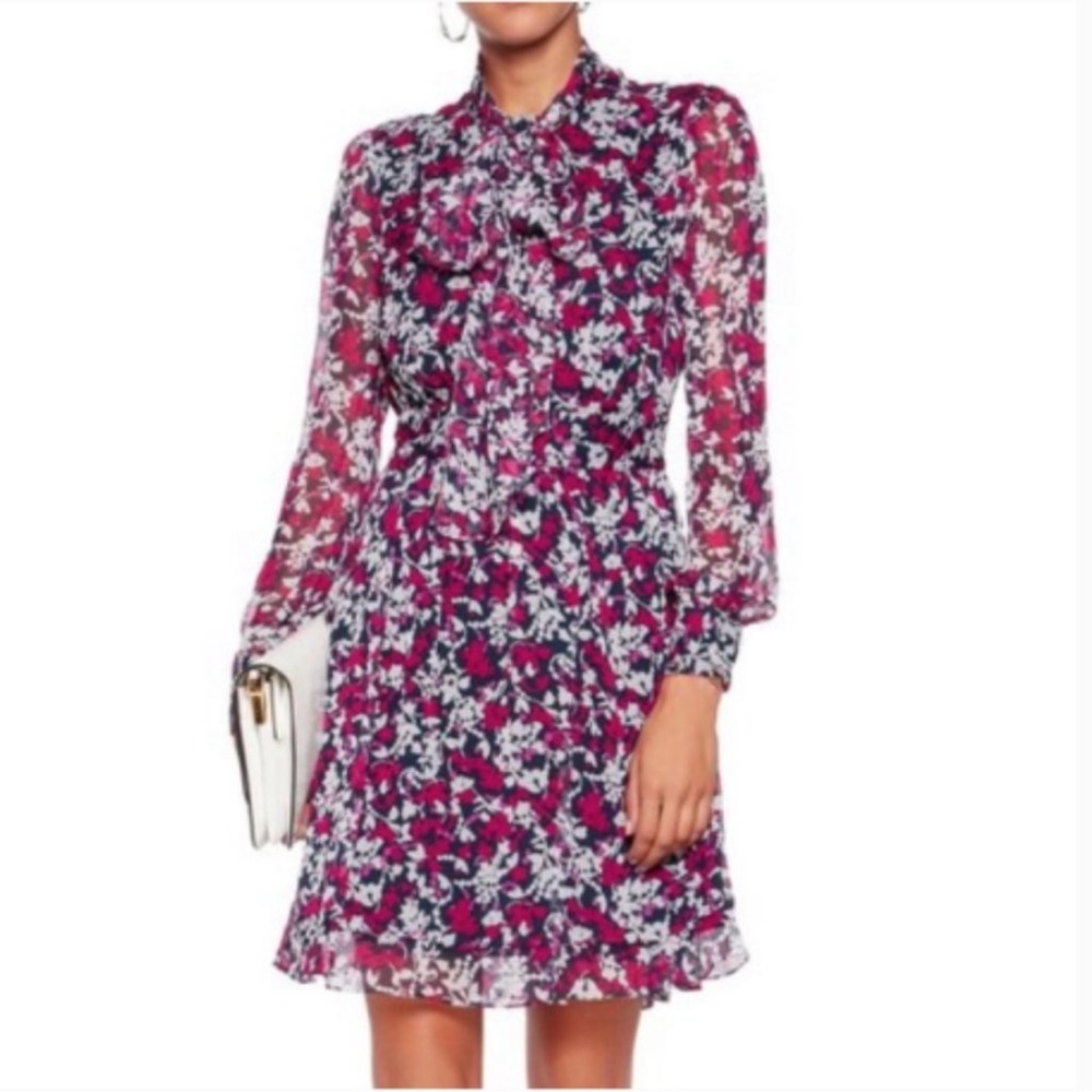 DVF Arabella Tie Neck Silk Chiffon Print Dress Boho Romance Flowy Feminine Sz 2